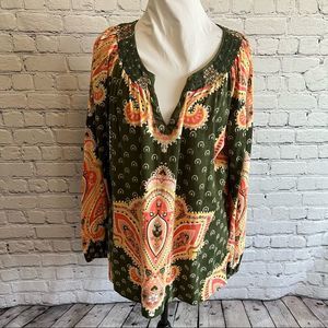 Lucky Brand V neck peasant top paisley print